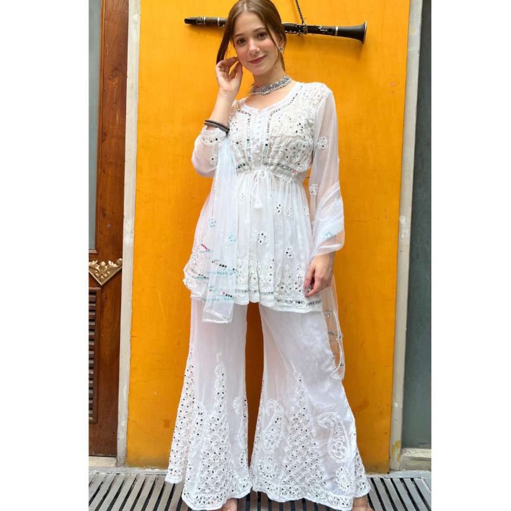 Chikankari Mirror Work With Mirror Work Sharara and Mirror Work Dupatta